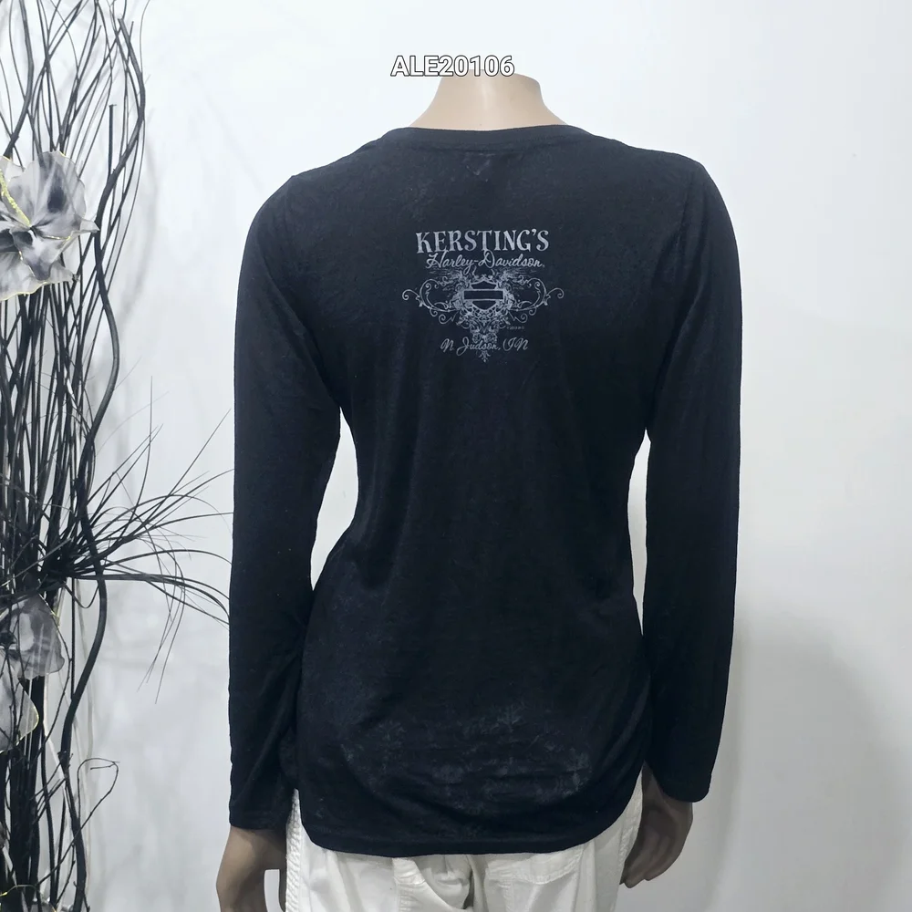 Harley-Davidson women's black translucent long-sleeved t-shirt rhinestone Large - Picture 8 of 17